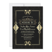 Luxury Gold Black Art Deco Fleur-de-Lis Wedding