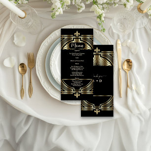 Luxury Gold Black Art Deco Roaring 20s Wedding Menu