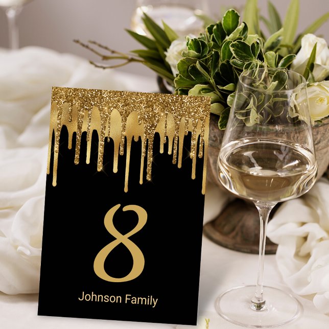 luxury gold black dripping glitters wedding  table number (Creator Uploaded)