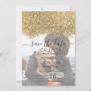Luxury Gold Black Glitter Confetti Photo Wedding Save The Date