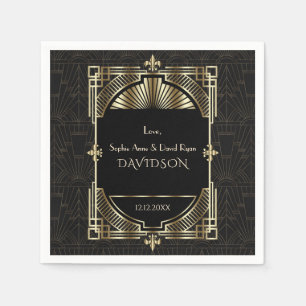 Luxury Gold Black Great Gatsby Roaring 20s Wedding Napkin