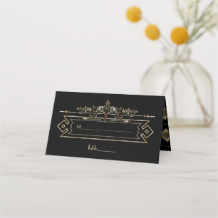 Luxury Gold Black Great Gatsby Roaring 20s Wedding Place Card