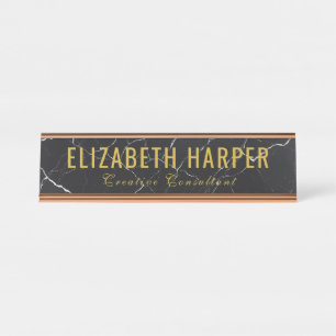 Luxury Gold & Black Marble Professional Executive Desk Name Plate