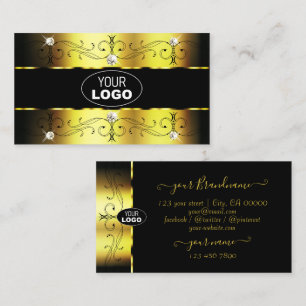 Luxury Gold Black Ornate Borders Jewels with Logo Business Card