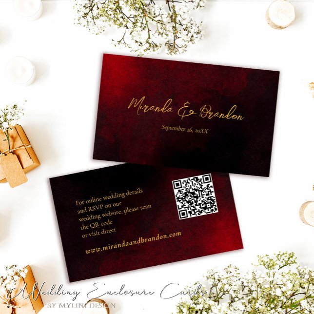 Luxury Gold Black Red QR Code Wedding Enclosure Card (Creator Uploaded)