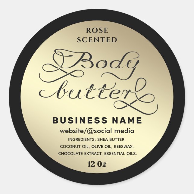 Luxury gold black script  body butter label (Front)