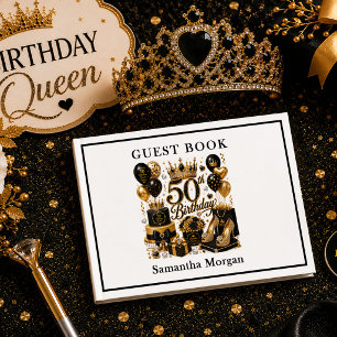 Luxury Gold Black Sparkle Fifty And Fabulous Guest Book