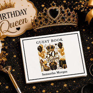 Luxury Gold Black Sparkle Fifty Birthday Party Gue Guest Book