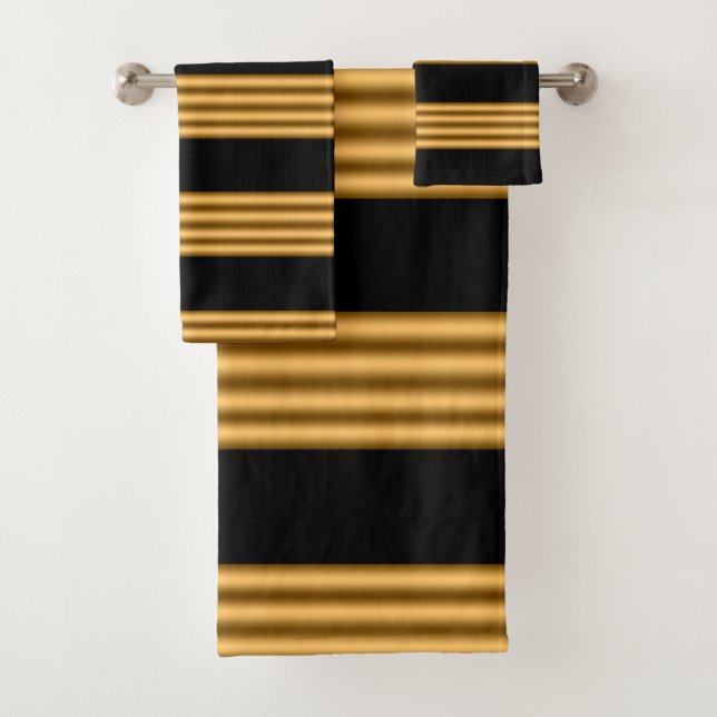 Luxury Gold Black Stripes Bath Towel Set (Insitu)