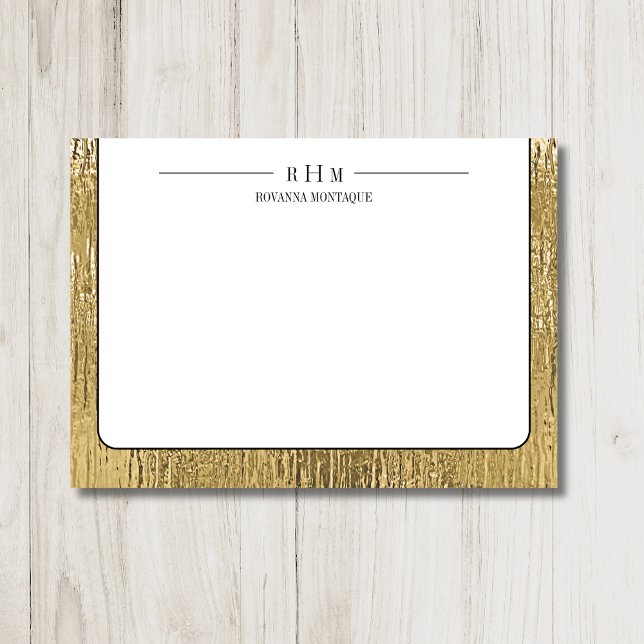 Luxury Gold Black Texture Lined Name Three Initial Card (Creator Uploaded)