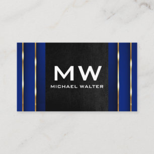 Luxury Gold Blue Background   Black Leather Business Card