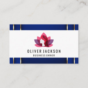 Luxury Gold Blue Background   Lotus Woman Business Card