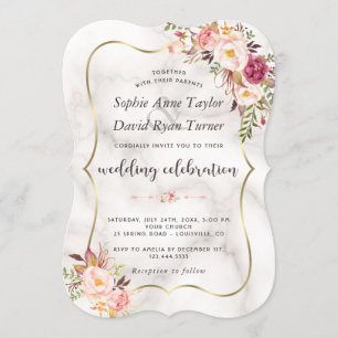Luxury Gold Blush Pink Floral Marble Wedding Invitation