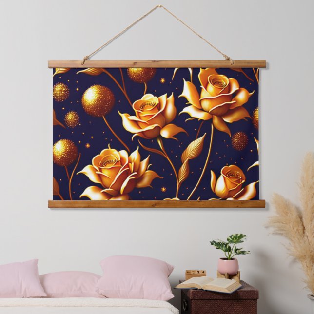 Luxury Gold Boho Rose Modern Collection Hanging Tapestry (Bedroom)