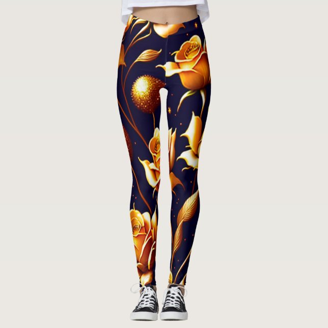 Luxury Gold Boho Rose Modern Collection Leggings (Front)
