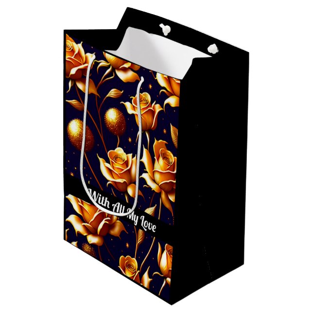 Luxury Gold Boho Rose Modern Collection Medium Gift Bag (Front Angled)
