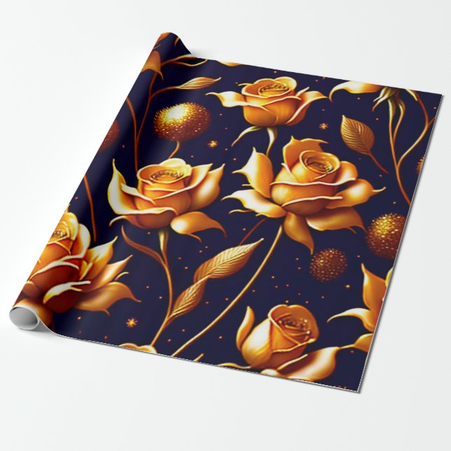 Luxury Gold Boho Rose Modern Collection Wrapping Paper (Unrolled)