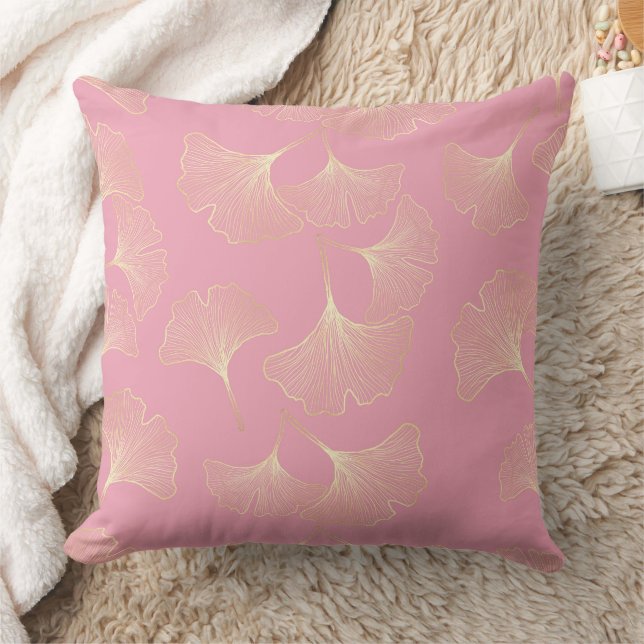 Luxury Gold Botanical Leaves Blush Pink Pattern Cushion (Blanket)