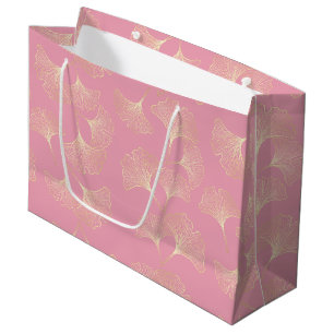 Luxury Gold Botanical Leaves Blush Pink Pattern Large Gift Bag