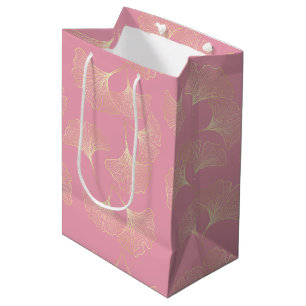 Luxury Gold Botanical Leaves Blush Pink Pattern Medium Gift Bag