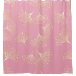 Luxury Gold Botanical Leaves Blush Pink Pattern Shower Curtain