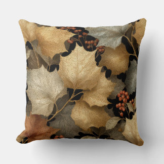 Luxury Gold Botanical Leaves Throw Pillow