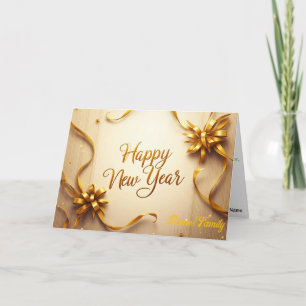 Luxury Gold Bow & Confetti New Year's Holiday Card