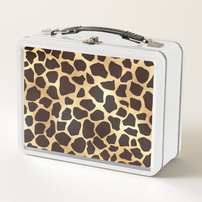 Luxury Gold Brown Giraffe Animal Print Pattern Metal Lunch Box (Front)