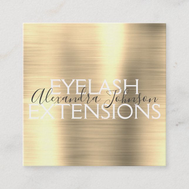 Luxury Gold Brushed Metal Eyelash Extensions Square Business Card (Front)