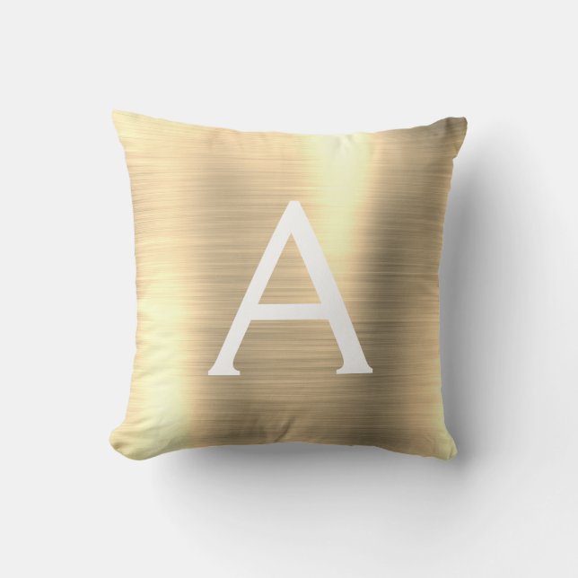 Luxury Gold Brushed Metal Monogram Name Initial Cushion (Front)