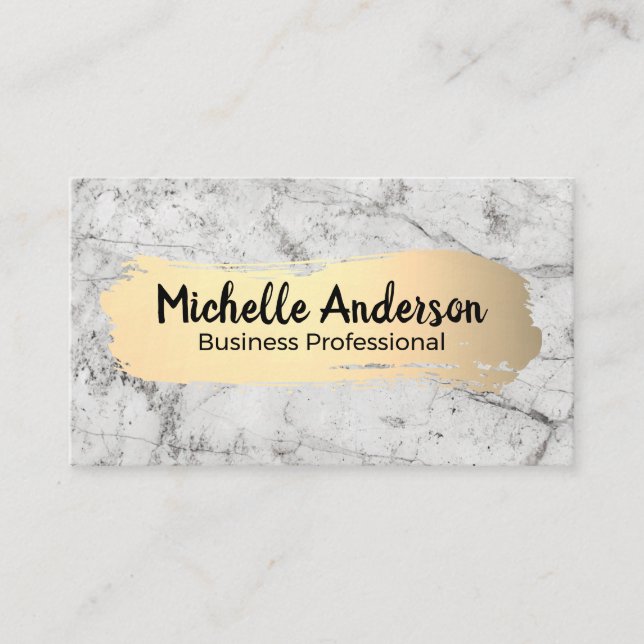 Luxury Gold Brushed | White Marble Business Card (Front)