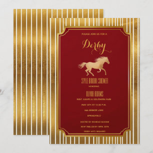 Luxury Gold & Burgundy Art Deco Derby Bridal Showe Invitation