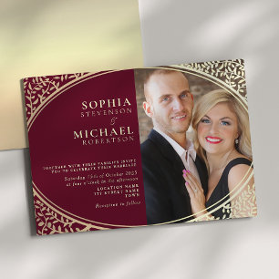 Luxury Gold Burgundy Wedding Invitation with Photo