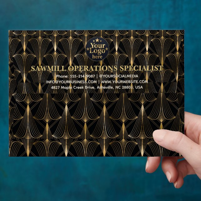 Luxury Gold Business Logo Return Address Navy Blue Envelope (Hand)