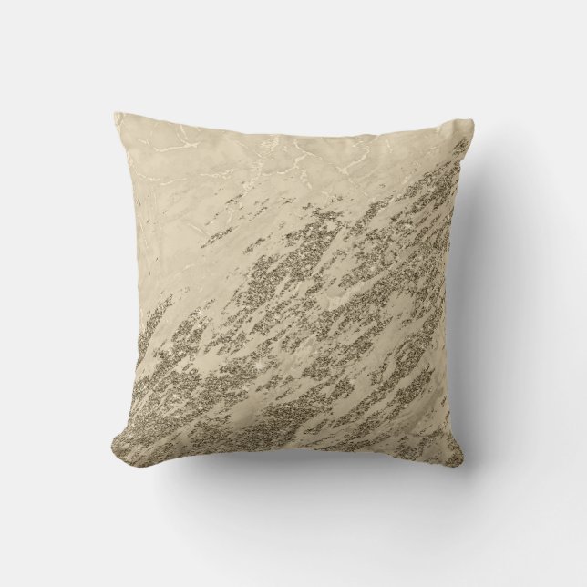 Luxury Gold Champagne Glitter Marble Cotton Cushion (Front)