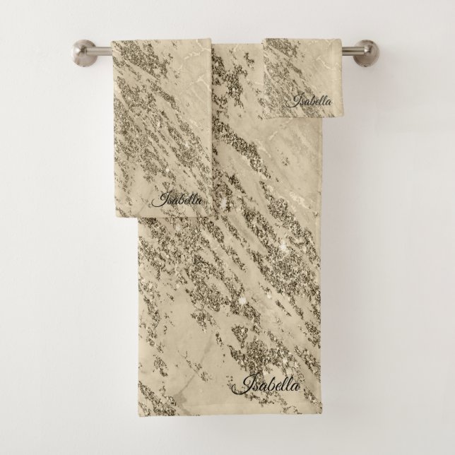 Luxury Gold Champagne Glitter Marble Customise Bath Towel Set (Insitu)