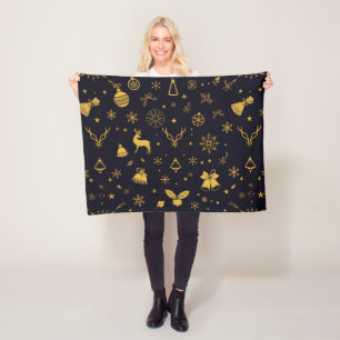 Luxury Gold Christmas Pattern Fleece Blanket