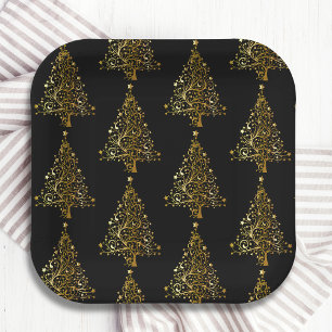 Luxury Gold Christmas Tree Festive Winter Holidays Paper Plate