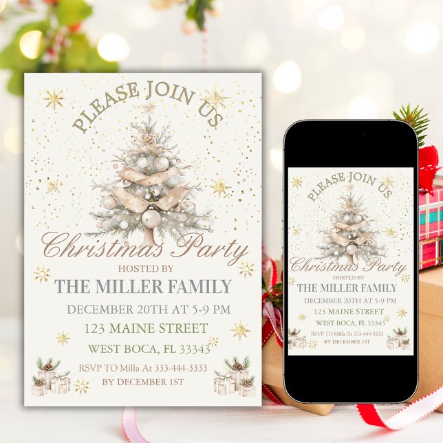 Luxury Gold Christmas Tree Holiday Party  Invitation (Creator Uploaded)