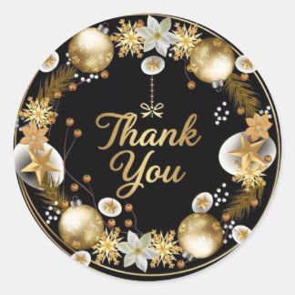 Luxury Gold Christmas Wreath Thank You Round Stick Classic Round Sticker