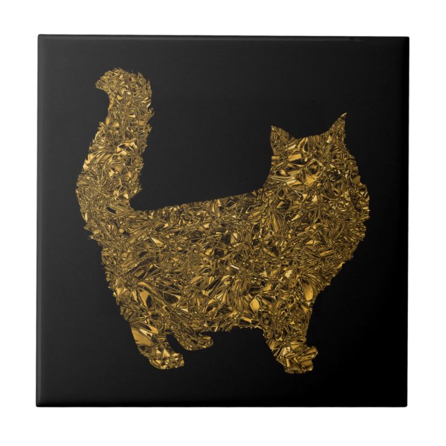 Luxury gold crushed metallic foil cat ceramic tile (Front)