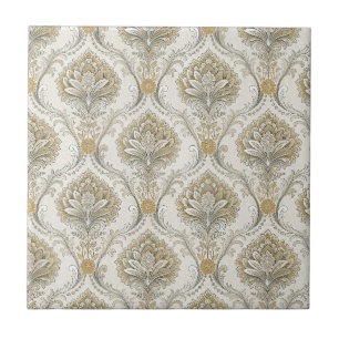 Luxury Gold Damask Seamless Floral Design Pattern Ceramic Tile