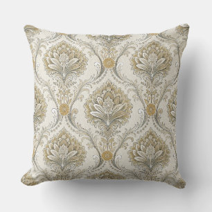 Luxury Gold Damask Seamless Floral Design Pattern Cushion