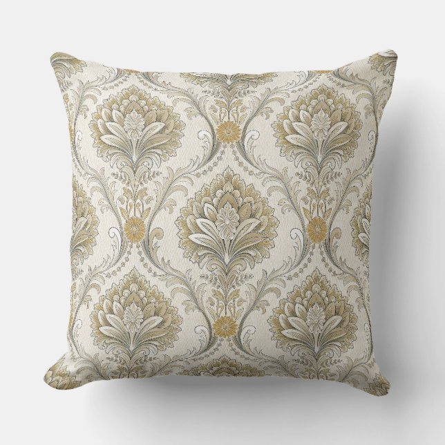 Luxury Gold Damask Seamless Floral Design Pattern Cushion (Front)