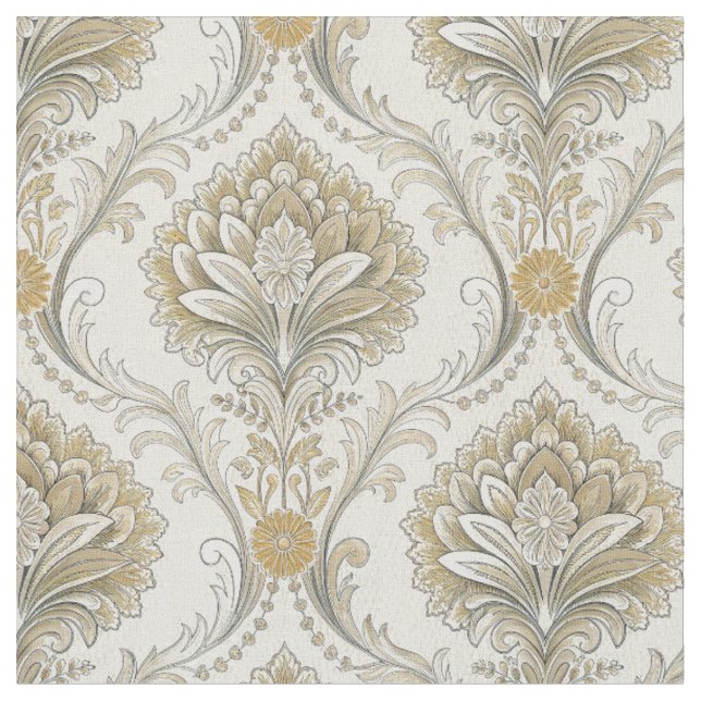 Luxury Gold Damask Seamless Floral Design Pattern Fabric (Close Up)