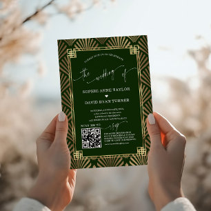 Luxury Gold Dark Green Art Deco 1920s Wedding Invitation