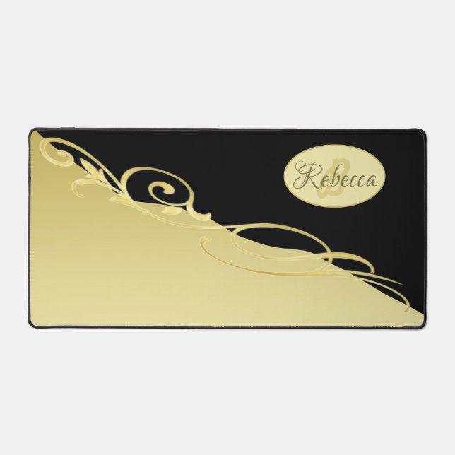 Luxury gold decorative on gold & black background  desk mat (Front)