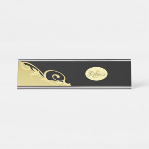 Luxury gold decorative on gold & black, Monogram Desk Name Plate