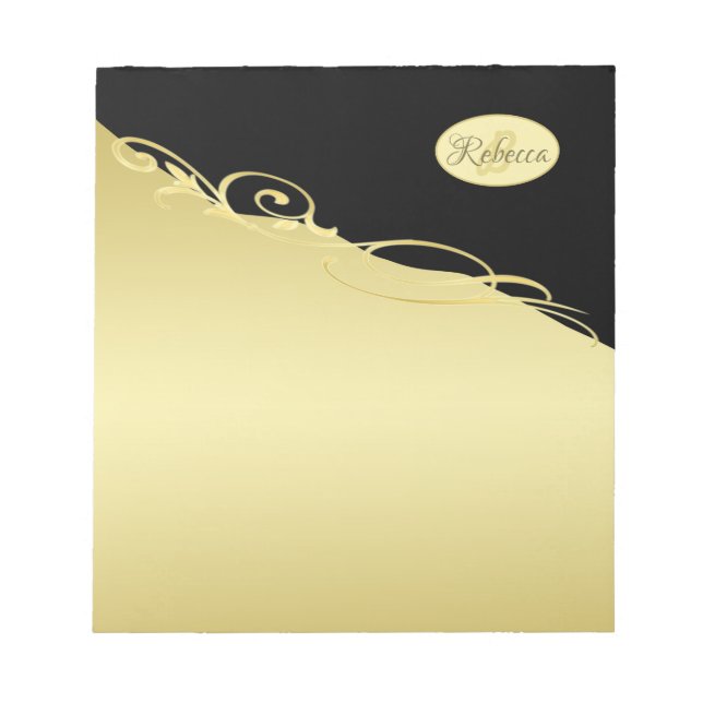 Luxury gold decorative on gold & black, Monogram Notepad (Front)