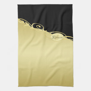 Luxury gold decorative on gold & black, Monogram Tea Towel